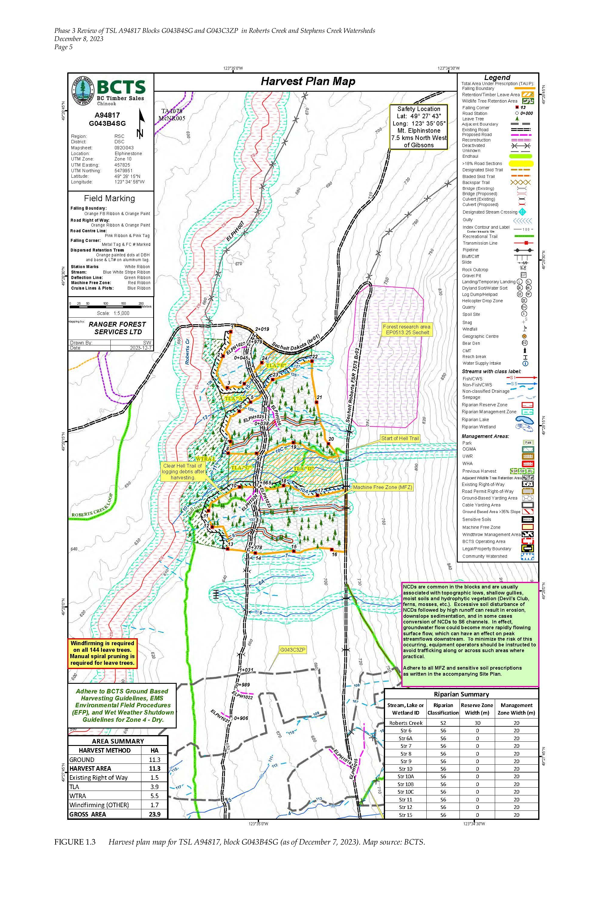 BCTS Figure 1.3 December 2023 revised harvest plan map for Block G043B4SG